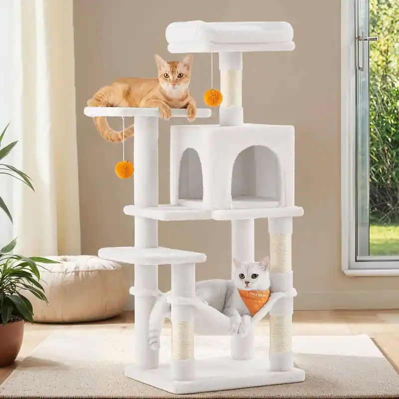 Kratzbaum, mehrstöckiger Katzenbaum mit Höhle, Hängematte und 4 Kratzstämmen Nur Heute