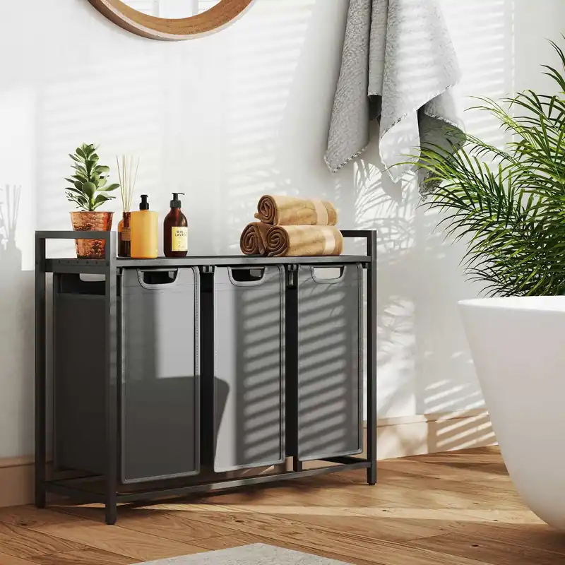 Letzte Chance Wäschekorb 3 Fächer, Wäschesammler mit Ablage, Wäschebox