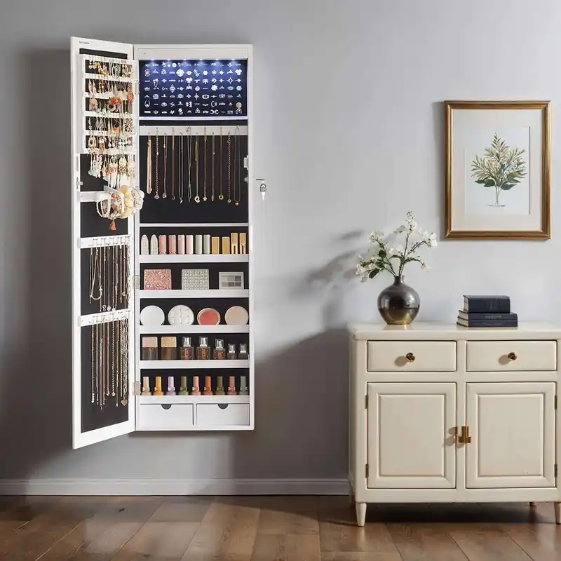 Must-Have Schmuckschrank hängend, Wandspiegel, 6 LED-Glühbirnen