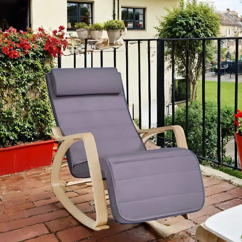 Schaukelstuhl LYYB35010 – Birke & Stoff Hellgrau 67×125×91 cm Nur Heute