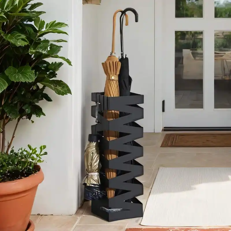 Heißes Angebot Regenschirmständer quadratisch, Schirmständer aus Metall, mit Wasserauffangschale und 4 Haken