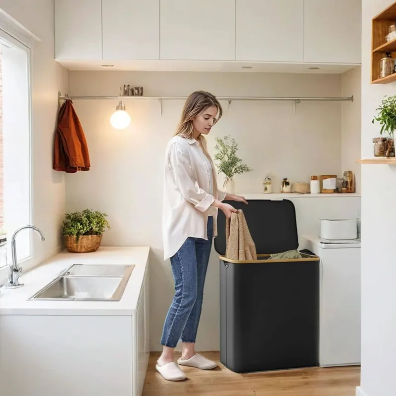 Wäschekorb 3 Fächer, Wäschesammler mit Deckel, 150 L Schneller Versand