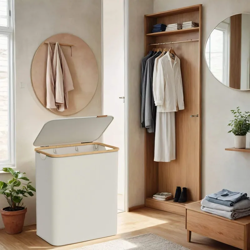 Preiswert Wäschekorb 3 Fächer, Wäschesammler mit Deckel, 150 L