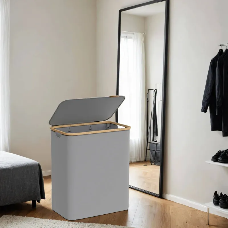 Wäschekorb 3 Fächer, Wäschesammler mit Deckel, 150 L Nur Heute