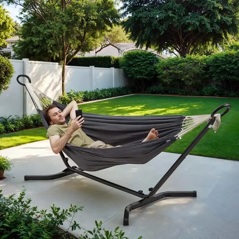 Preisknaller Hängematte mit Gestell, 210 x 150 cm, Doppelhängematte auf 5 verschiedene Höhen verstellbar
