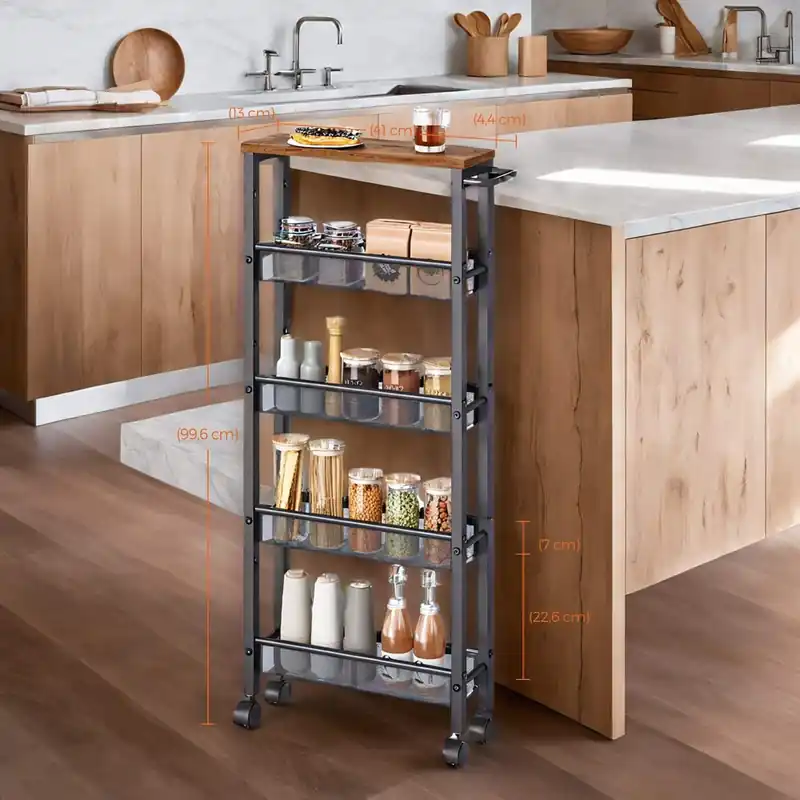 Rollwagen 5 Ebenen, Küchenwagen schmal, Nischenregal auf Rollen Preisreduziert