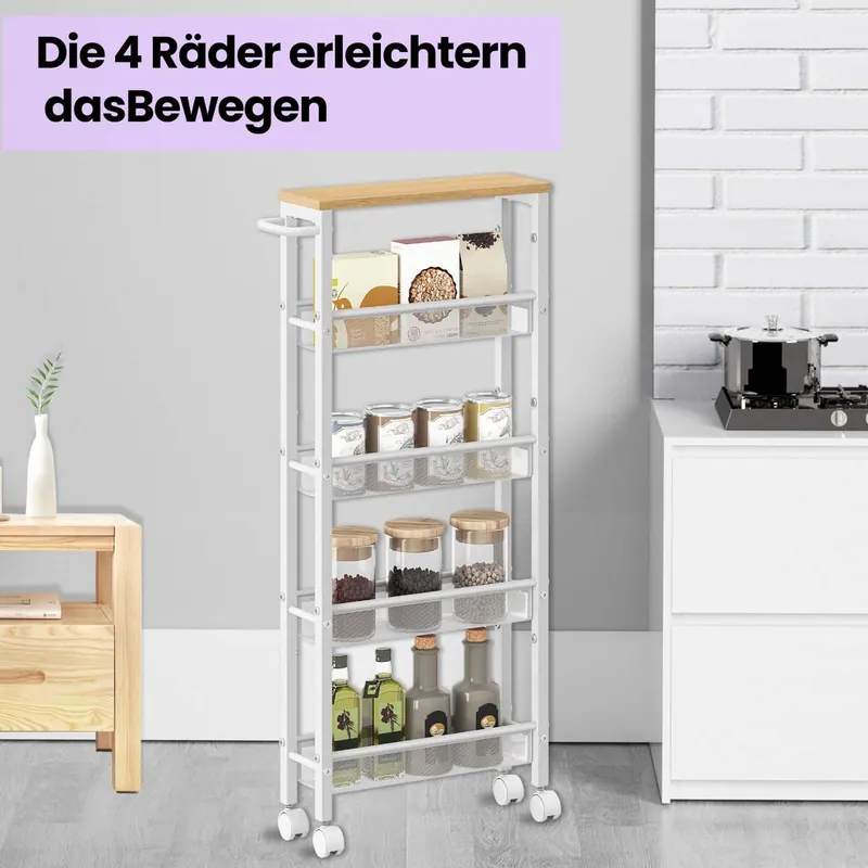 Rollwagen 5 Ebenen, Küchenwagen schmal, Nischenregal auf Rollen Highlight