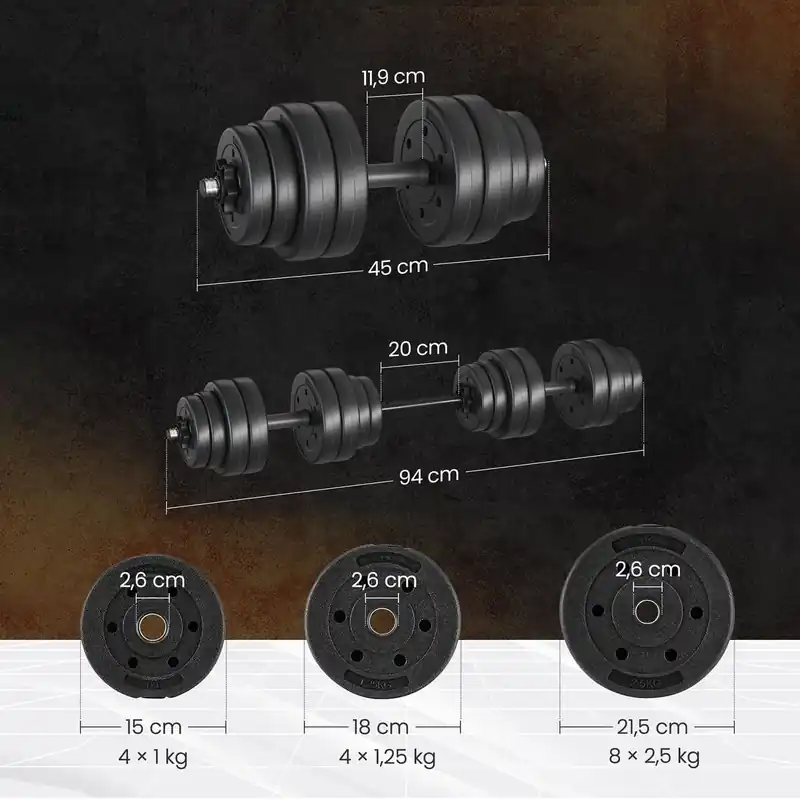 2-in-1-Hanteln, Hantelset mit Verbindungsstahlrohr, 2 x 15 kg, tintenschwarz Saisonangebot