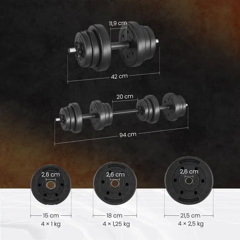 2-in-1-Hanteln, Hantelset mit Verbindungsstahlrohr, 2 x 10 kg, tintenschwarz Begrenztes Angebot