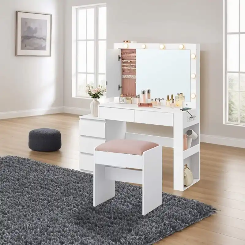 Letzte Chance Schminktisch mit LED-Beleuchtung, Frisiertisch mit Spiegel, Schmuckschrank