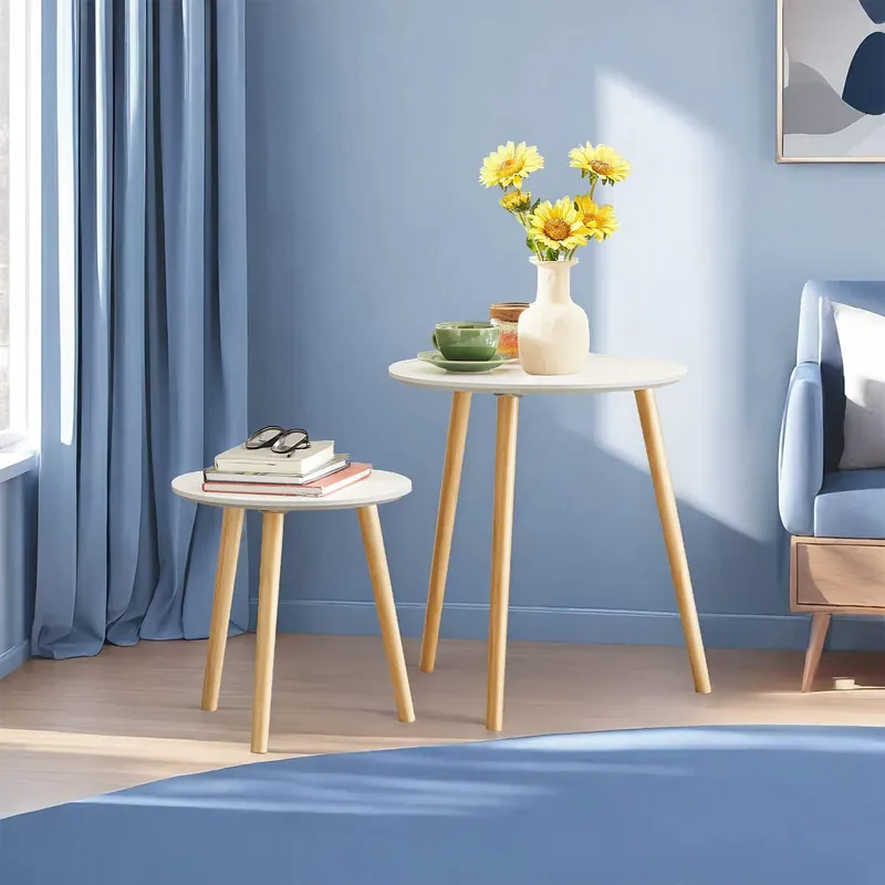 Beistelltisch-Set rund, 2 Moderne Sofatische, minimalistisch Kostenloser Rückversand