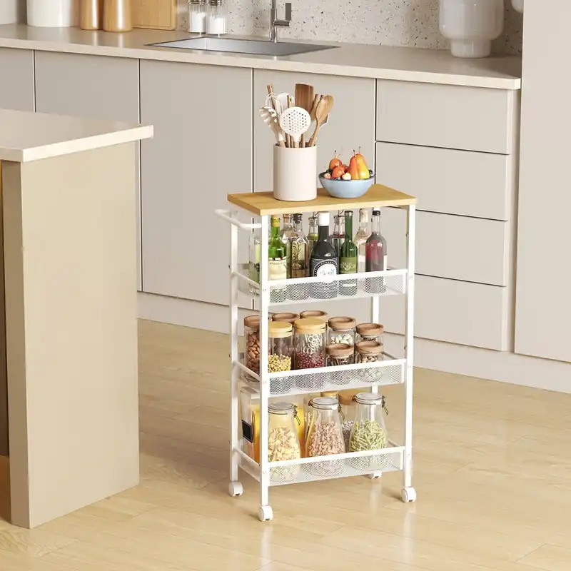 Rollwagen 4 Ebenen, Küchenwagen schmal, Nischenregal Top-Preis