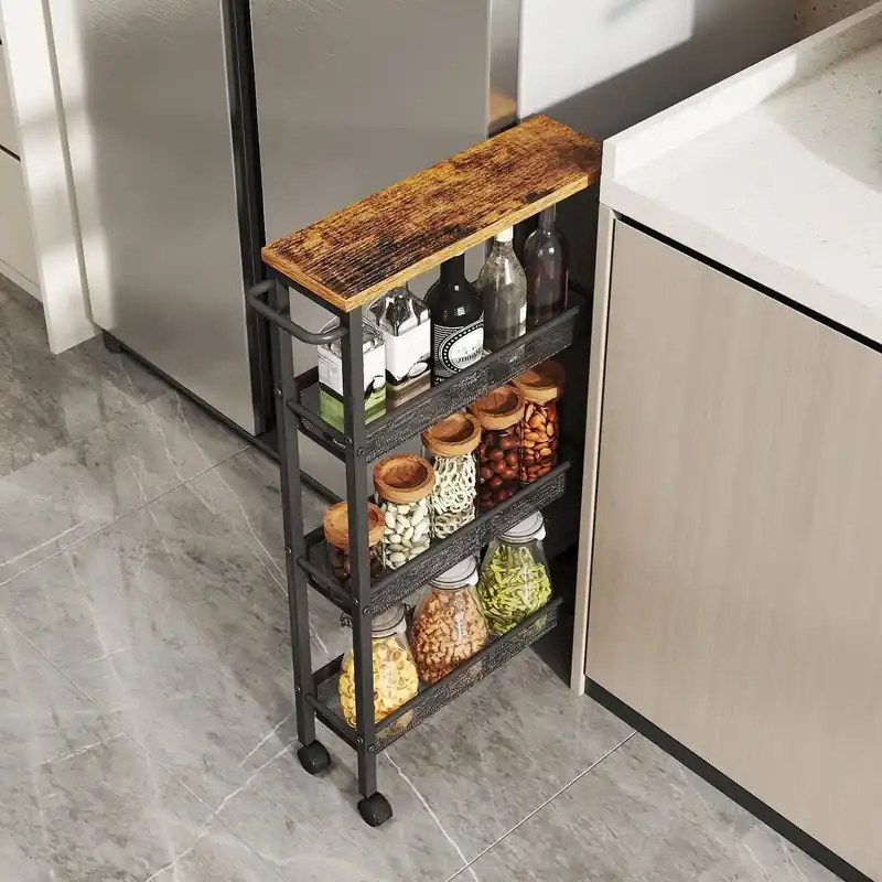 Neuheit Rollwagen 4 Ebenen, Küchenwagen schmal, Nischenregal auf Rollen