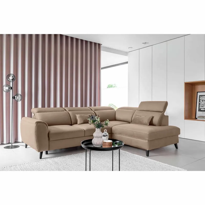 Ecksofa Noble mit Schlaffunktion, Bettkasten und Nube-Bezug Highlight