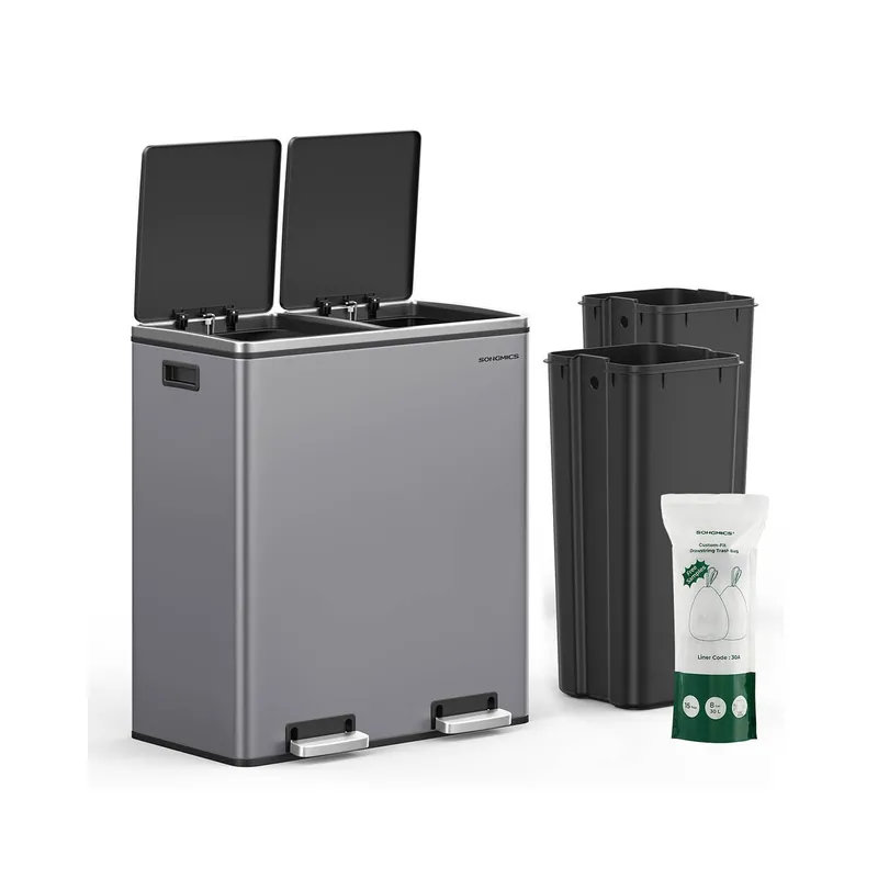 Neuheit Mülleimer mit 2 Fächern und Klappdeckel 2 x 30 Liter schiefergrau