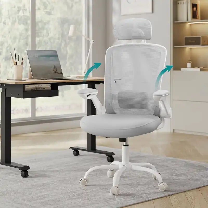 Bürostuhl ergonomisch mit Mesh und Kopfstütze taubengrau Sofort Bestellen
