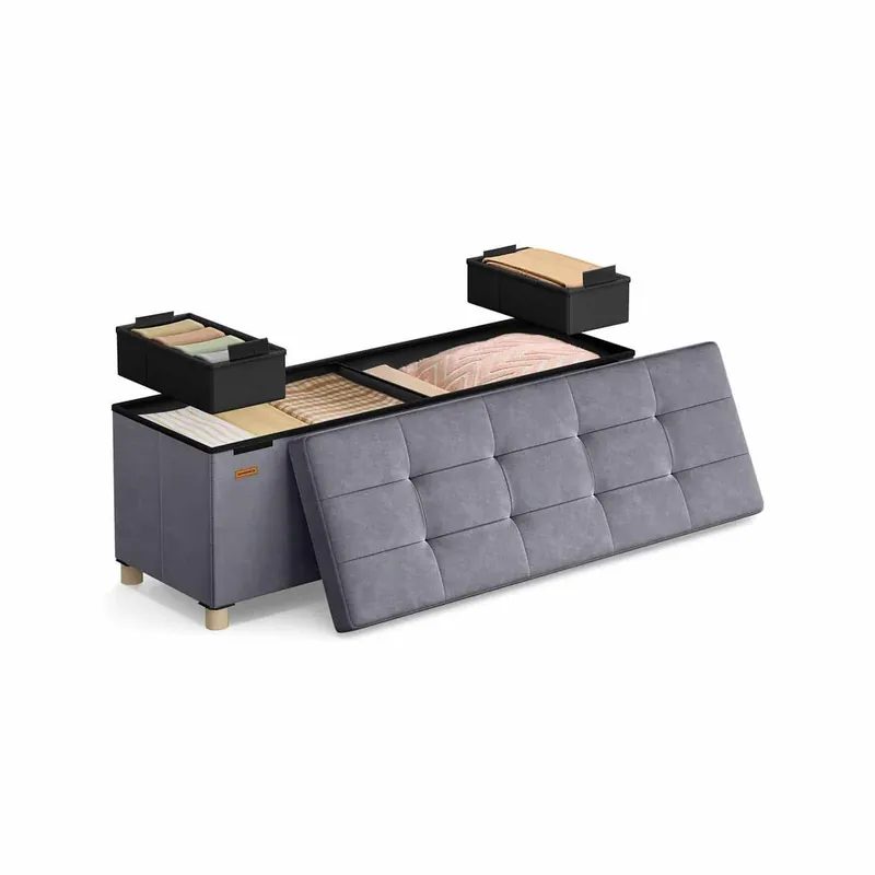 Sitzbank mit Stauraum 38 x 110 x 40 cm Fußhocker 112 L schiefergrau Begrenztes Angebot