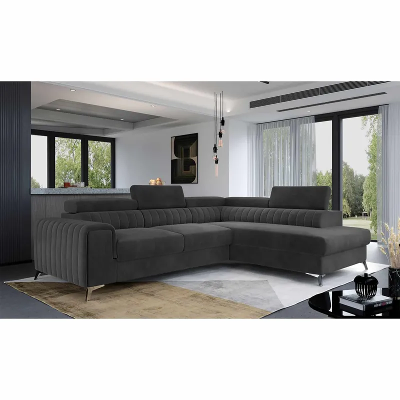 Angebot Ecksofa Laurence mit Schlaffunktion und Bettkasten - Monolith-Stoff