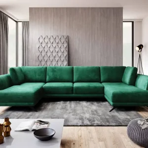 Abverkauf Wohnlandschaft Larco U-Form mit Schlaffunktion & Stauraum - Nube-Stoff