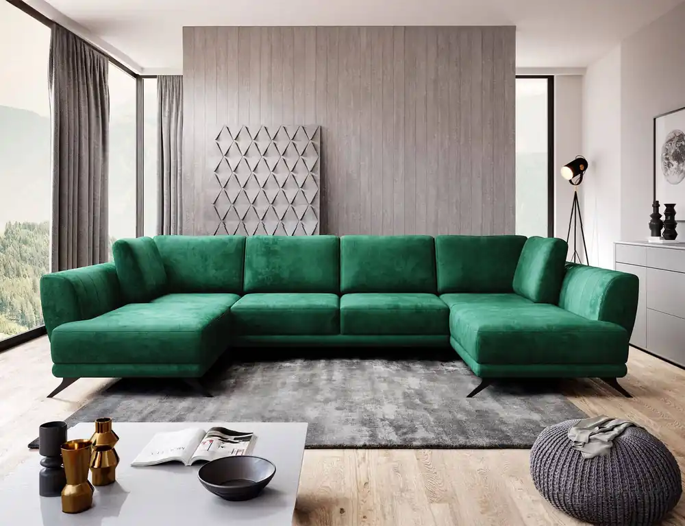 Abverkauf Wohnlandschaft Larco U-Form mit Schlaffunktion & Stauraum - Nube-Stoff