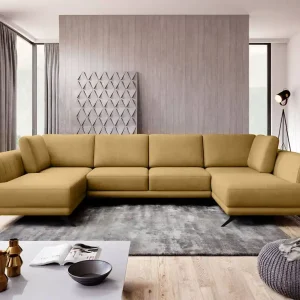 Geprüft Wohnlandschaft Larco U-Form mit Schlaffunktion & Stauraum - Nube-Stoff