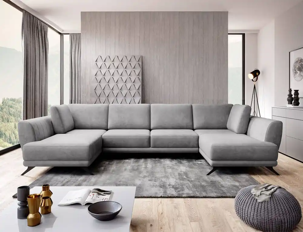 Wohnlandschaft Larco U-Form mit Schlaffunktion & Stauraum - Nube-Stoff Sonderaktion