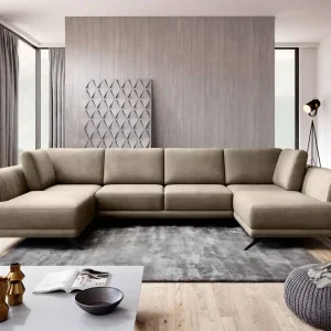 Sofort Bestellen Wohnlandschaft Larco U-Form mit Schlaffunktion & Stauraum - Nube-Stoff