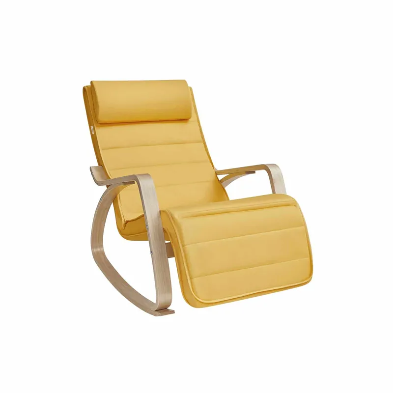 Must-Have Schaukelstuhl mit 5-stufig verstellbarer Fußstütze, Schaukelsessel mit Armlehnen aus Birkenholz, für Wohnzimmer