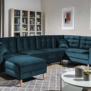 Preis Gesenkt Wohnlandschaft Asgard U Dunkelblau – Sofa mit Schlaffunktion | beidseitig montierbar