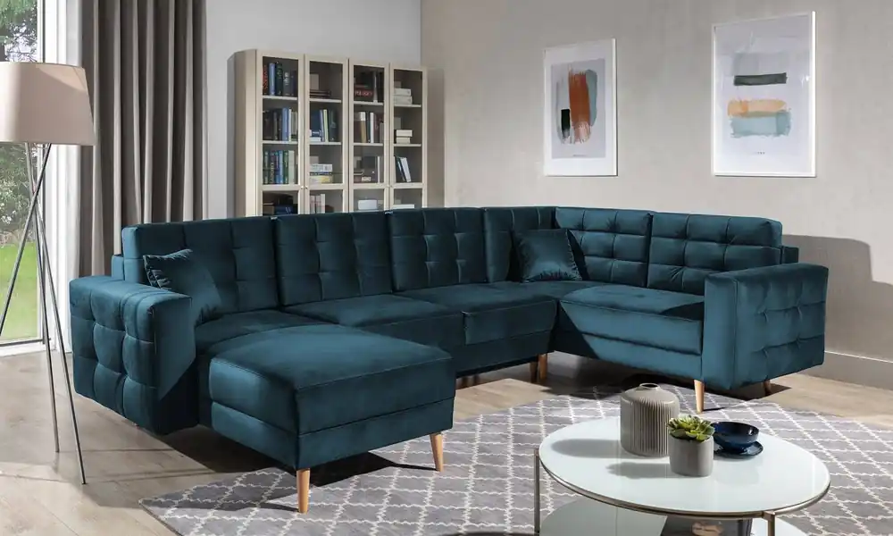 Preis Gesenkt Wohnlandschaft Asgard U Dunkelblau – Sofa mit Schlaffunktion | beidseitig montierbar