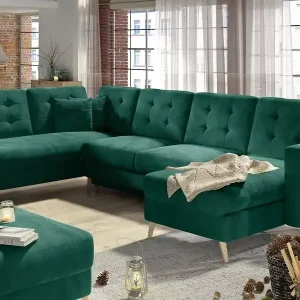 Wohnlandschaft Asgard U Dunkelgrün – Sofa mit Bettkasten | beidseitig montierbar Angebot
