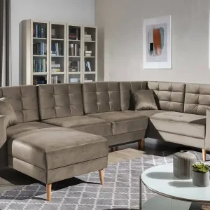 Online Kaufen Wohnlandschaft Asgard U Hellbraun – Schlafsofa mit Stauraum | beidseitig montierbar