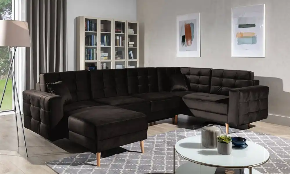 Zertifiziert Wohnlandschaft Asgard U Dunkelbraun – Sofa mit Schlaffunktion | beidseitig montierbar