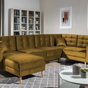 Preisknaller Wohnlandschaft Asgard U Gelb – Sofa mit Schlaffunktion | beidseitig montierbar