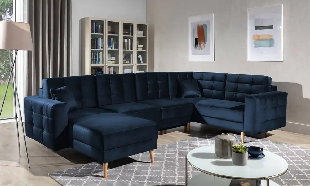 Wohnlandschaft Asgard U Dunkelblau – Sofa mit Stauraum | beidseitig montierbar Neue Ware