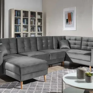 Neu Wohnlandschaft Asgard U Grau – Sofa mit Schlaffunktion | beidseitig montierbar