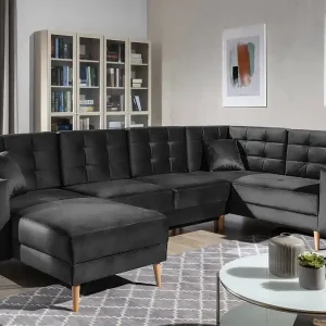 Saisonangebot Wohnlandschaft Asgard U Dunkelgrau – Sofa mit Schlaffunktion | beidseitig montierbar