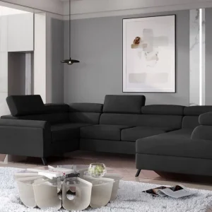 Expressversand WohnlandschaftEscada Mat Velvet 99 Schwarz mit Bettkasten