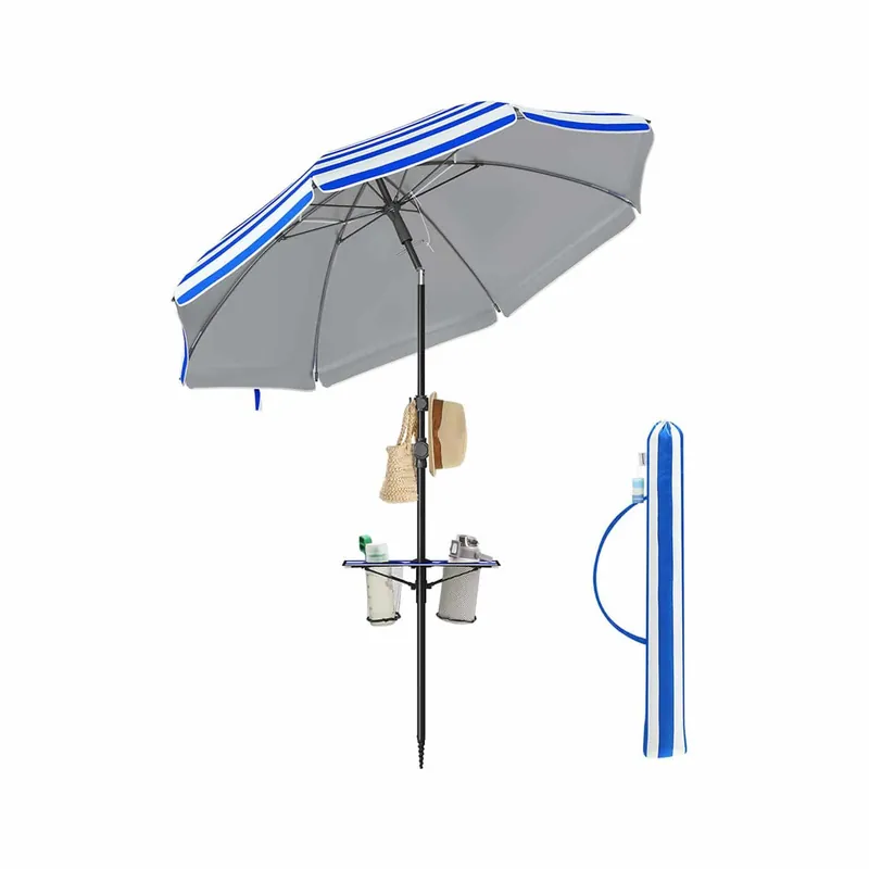 Markenware Sonnenschirm 160 cm beidseitig um 30° knickbar höhenverstellbar blau-weiß