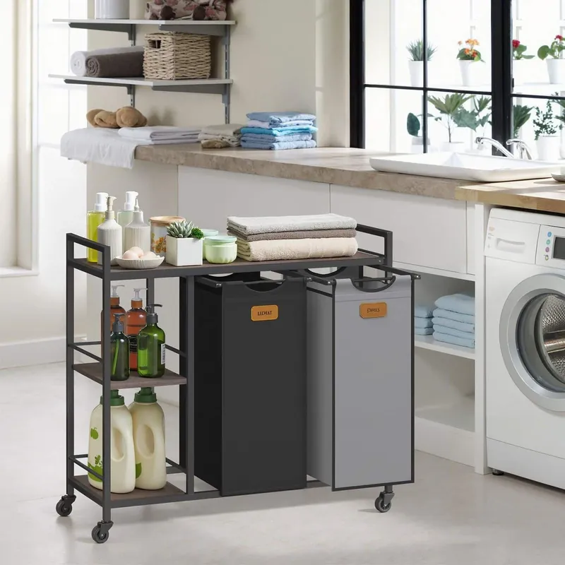 Wäschekorb 2 Fächer, Wäschesammler 100 L, Wäschesortierer Billig