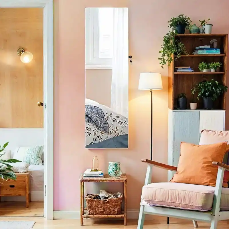 Versand Am Gleichen Tag Schmuckschrank hängend, Spiegelschrank mit LED-Innenbeleuchtung, Wandschrank mit Ganzkörperspiegel