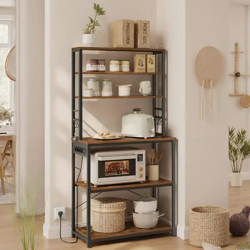 Preisknaller Küchenregal mit Steckdosen, Standregal, Mikrowellen-Regal