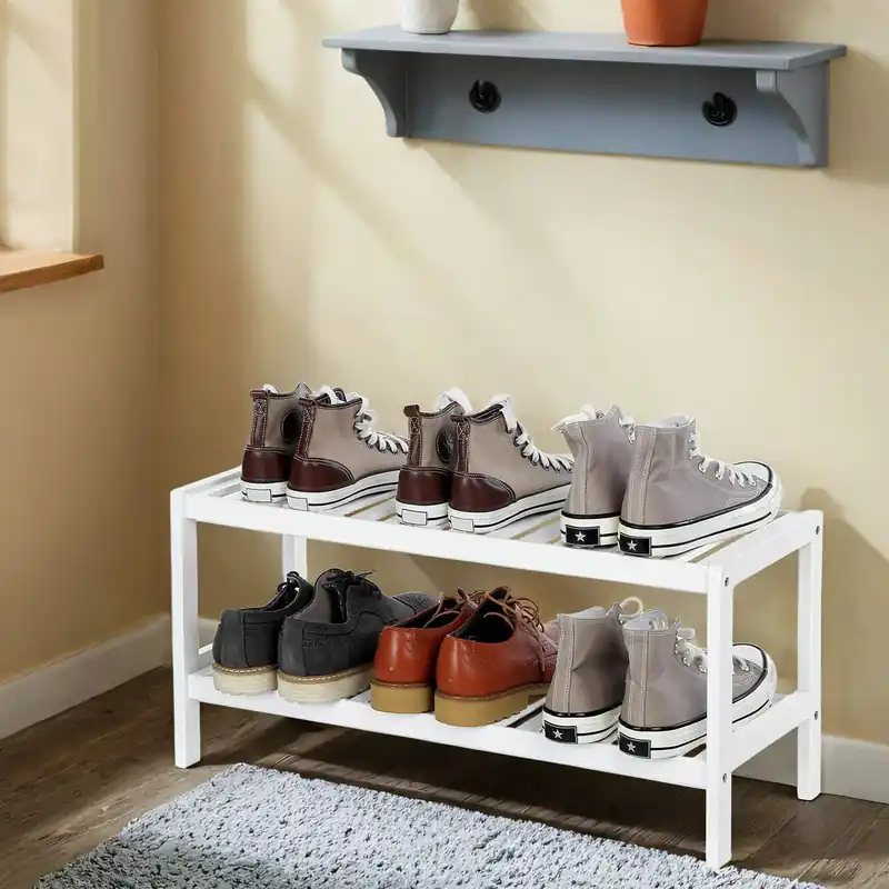 2 stufiges Schuhregal, Schuhablage aus Bambus, Schuh-Organizer Kostenloser Versand