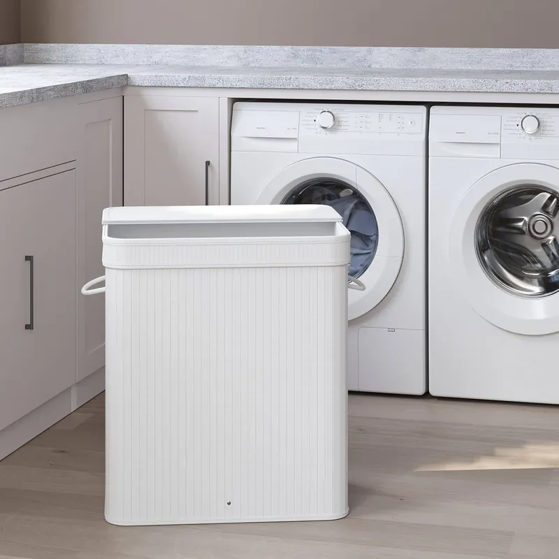 Bestseller Wäschekorb mit Deckel, Wäschesammler Bambus, Wäschesack mit Griffen herausnehmbar und maschinenwaschbar