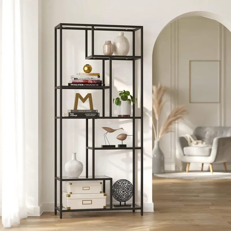 Direktkauf 6 stufiges Bücherregal, Regal mit Ablagen aus Hartglas, Standregal