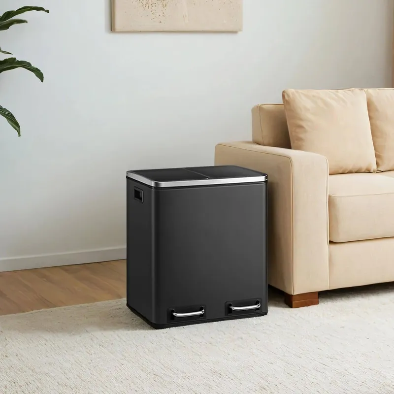 Günstig Mülleimer 2 x 15 Liter, Mülltrennsystem 2 Fächer, inklusive 15 Müllbeutel