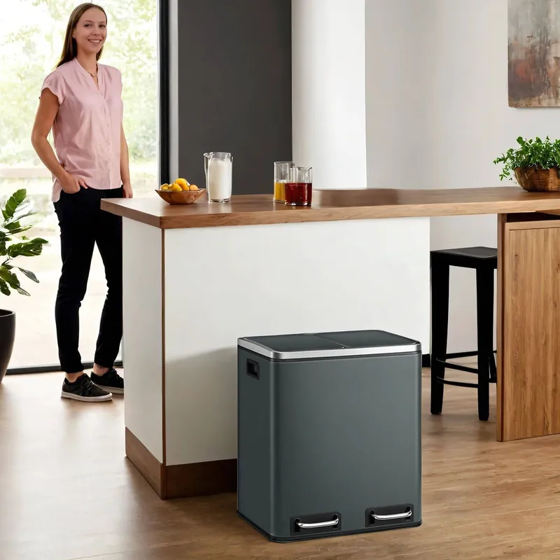 Mülleimer 2 x 15 Liter, Mülltrennsystem 2 Fächer, inklusive 15 Müllbeutel Günstig