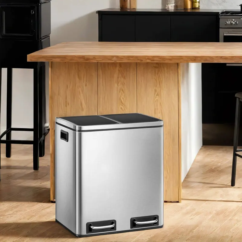 Top-Angebot Mülleimer 2 x 15 Liter, Mülltrennsystem 2 Fächer, inklusive 15 Müllbeutel