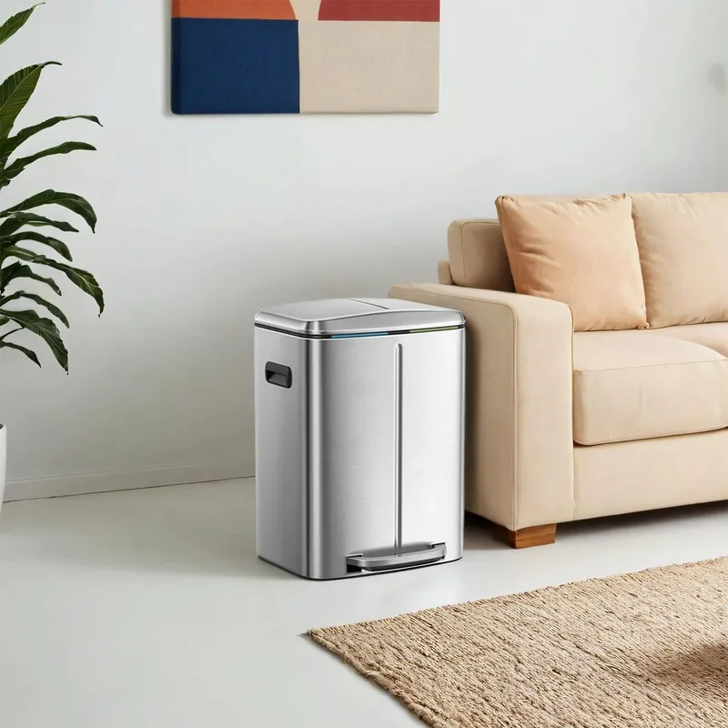 Mülleimer 2 x 20 L, Mülltrennsystem 2 Fächer, Abfalleimer Metall Ausverkauf