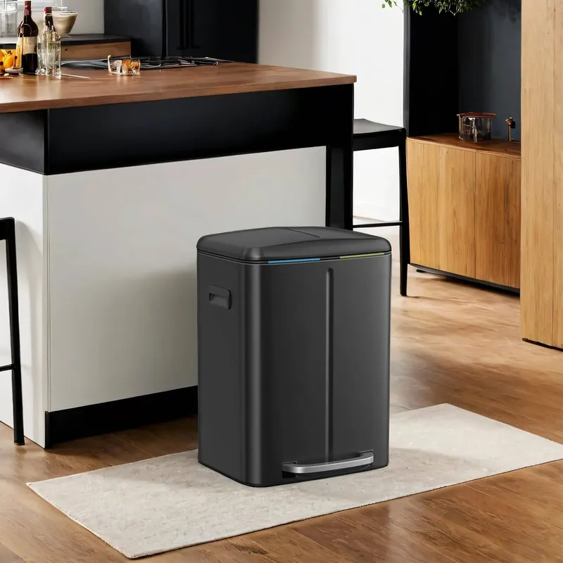 Mülleimer 2 x 20 L, Mülltrennsystem 2 Fächer, Abfalleimer Metall Günstig